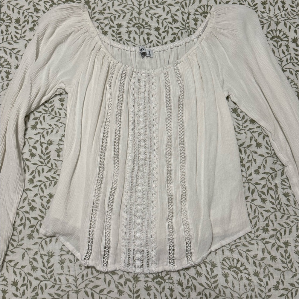 Hollister Cream Blouse with Lace Accents